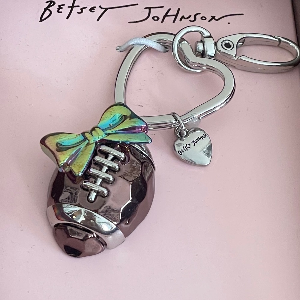 NIB Betsey Johnson Football Bow Charm Keychain Jewelry Gift Bag Accessory NEW